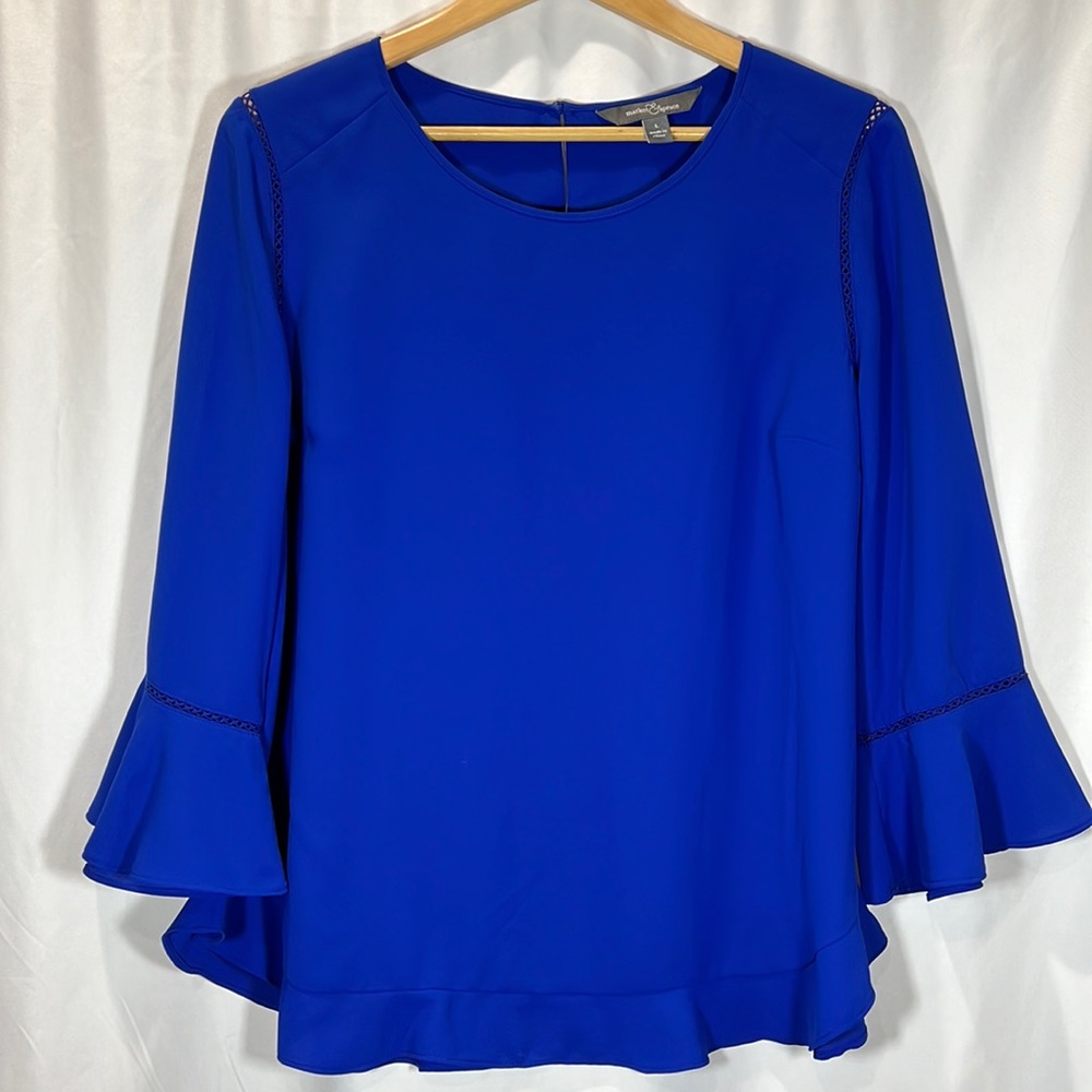 Market & Spruce Women’s Cobalt Blue Ruffle Sleeve Blouse Size L